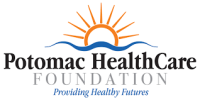 Potomac HealthCare Foundation logo with an orange sun rising over a blue wave, and the slogan Providing Healthy Futures below the foundations name.