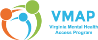 VMAP logo featuring three abstract, colorful figures in orange, blue, and green forming a circle, with the text VMAP Virginia Mental Health Access Program in blue to the right.